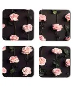 Whats Your Kick Flowers Beautiful Rose Plant Design Printed Set of 4 Coaster With Metal Stand