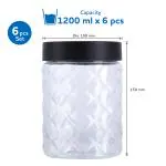 Kolorr Diamond Plastic Pet Jar Kitchen Storage Organiser Containers Set of 6 (1200ml x 6) - Transparent