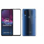 Kite Digital Motorola ONE Action Back Screen Protective Film Carbon Fiber Skin Transparent Screen Guard Sticker + 5D/6D/11D/21D Black Premium Tempered Glass Screen Protector