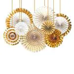 Party Propz Golden Paper Fans Combo For Decoration -8 Pcs