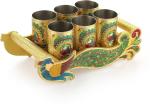 NAVRANG Gold Wood, Steel Meenakari Peacock Design Serving Tray With Glass (Set Of 1)