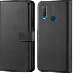 Slugabed Flip Cover Back Case for Vivo Y15 | Leather Finish | Inbuilt Stand & Pockets | Wallet Style Flip Back Case Cover for Vivo Y15 (Black)