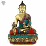 Kalakrithi Handcrafted Brass Buddha Statue with Torquoise Work 33.02 x 24.13 cm