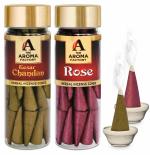 The Aroma Factory Incense Dhoop Cone for Pooja, Kesar Chandan & Rose (100% Herbal & 0% Charcoal) 2 Bottles x 30 Cones