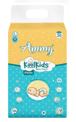 Ammy Koolkids Baby Diaper Pants, L Size (30 Count), Rash Free Diaper Pants for Babies,Super soft, Super Flexi Smart Fit- System, (9-14Kg)