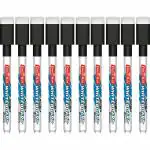 SONI OFFICE MATE Slim Fine Tip Whiteboard Marker with Duster on Cap - Black Color - Pack of 10 (Set of 1, Black)