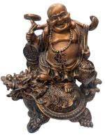 HINDUSTAN HEALTH & WELLNESS SOLUTION POLYSTONE/Marble DUST SHOWPIECES Laughing Buddha Table Top in Copper Look 15 x 14