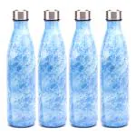 Red Butler Decorative Glass Bottle 750ml| Leak-Proof Airtight Stainless Steel Lid |Fridge Bottle for Water, Smoothies, Juices | 4pcs Set | Blue