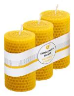Indigenous honey Beeswax Candles Pillar Pure Handmade Organic Naturally Honey Scented 5 Hours Burn time 1 Wick 3.5 inch (Pack of 3)