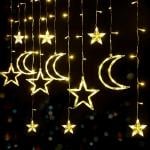 XERGY 123 LED Moon+ Star Curtain Lights, Window Curtain String Light Moon Star Fairy String Lights