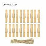 unixaa 20 Mini Wooden Photo Clip Pegs with Rope for Photo Hanging/Decorations Art and Craft