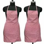 Lushomes apron for women, Red Checks apron for kitchen, kitchen apron for Men Women, waterproof apron, plastic apron Backing for kitchen, Cooking Apron, aprint, kitchen dress (62x82 Cms, Set of 2)