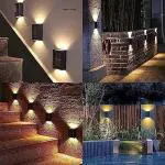 SOLARSPHERE Solar Nordic Wall Light 2 LED UP and Down Illuminate Outdoor Sensor Lamp IP65 Waterproof Modern Nordic Style Decor for Home Garden Porch, Warm Yellow Light (Pack of 2)