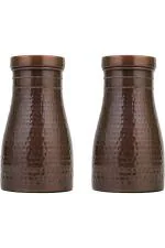 Tambra Rarity Hammered Bedroom Jar Copper Bottle with Drinking Glass 2400ml Pack of 2