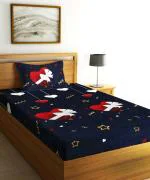 Fashion String 144 TC Microfibre Dark Blue Single Bedsheet with 2 King Size Pillow Covers