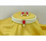 Gyaan Jewels Handmade Alloy Earring and Necklace Set White, Red (Women) (Pack of 1) Free Size
