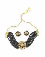 Bella Store Women Royal Black Brass Handmade Meenakari AD Kundan Necklace with Charming Shining Beads and Earrings