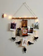 Vah Multicolor Rope With Birds Light Hanging Photo Collage Organizer Wood Clips Led Photos
