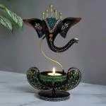 DazzCraft 'Artistic Black Ganesha' Hand-painted Tea Light Candle Holder in Metal, Candle Holder Stands, Decorative Showpiece for Table, Living Room, Dining Room, Bedroom Decor, Gift Items, Showpieces, Home Decoration & Showcase Items (6.5x3.5x11) Inch
