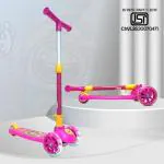Kidsmate Speedy Kick Scooter for Kids, 3 Wheel LED Lights Foldable Height Kids Scooter (Pink)