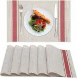 KATHIYAWADI Kitchen Placemats Dining Mats Set of 4, Vinyl Table Protector Dining Dish Desk Mat, Heat Resistant Wipeable and Washable PVC Table Mats Pad 18x12 Inch (RED LINE, 4)