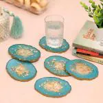 DULI Set of 6 Resin Coaster Set for Table accessories 10x8cm (BlueGoldFlakes)