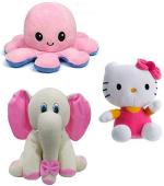 Kashish Trading Company soft octopus, kitty with white elephant for gift (15-30 cm) - 30 cm (Multicolor)