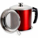 NKK Export Import Kitchen Cooking Oil Container with Strainer GrOil Keeper Storage Can with Stainless Steel Fine Strainer for Kitchen Cooking Storing Fats Frying Oils 1.4L (Red)