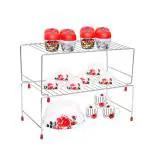 OSE 2 Shelves Stainless Steel Cabinet Shelf, Expandable & Stackable Counter Spice Racks, Multifunctional Storage Racks for Kitchen