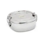 JVL Silver Stainless Steel Medium Size Square Chakra Single Layer Tiffin Box With Inner Plate