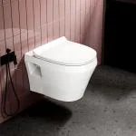 LAPO Wall Hung Toilet, Ceramic Rimless Commode Toilet, Wall Hung Western Toilet With Soft Closing Toilet Seat (White, 20X15X14 Inch)-SPL…