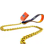 SUPER CHAIN Leather Tone Chew Proof Strong Hook Leash with Soft Padded Handle(LARGE-MEDIUM) 130 cm Dog Chain Leash (Blue, Steel)