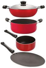 Nirlon 4 pcs of Red and Black Non-stick Kitchen Cooking Utensil Combo Set, Standard