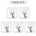 ZURU BUNCH Magic Adhesive Shelf Wall Mounted Sticker Plastic Hook Towel Hanger for Kitchen Bathroom Utensil Hook Holder Bedroom Clothing Hanger (Pack of 5)