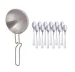 First Front Aluminium Tadka Pan With Stainless Steel 12 Pcs Coffee Spoon Set and (Multicolour, Pack of 2)