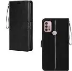 COVERBLACK Artificial Leather::Rubber Flip Cover Compatible model for MOTOROLA G10 Power - Black