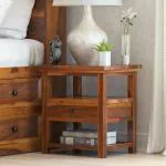 SMAART CRAAFTS Mahaveer Solid Wood Bedside Table - Premium Design with 1 Drawer and 1 Shelf - Nightstand and End Table for Bedroom, Home & Kitchen - Pure Sheesham Wood with Maple Finish