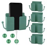 Tech Gear 4Pcs Wall Phone Holder, Wall Mount Phone Holder with Hooks 4 Cable Clips, Mobile Holder GREEN