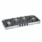 Glen 1049 GT FB AI Black Auto Ignition LPG Glass Gas Stove With High Flame Forged 4 Brass Burner