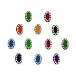 Comet Busters Multicolor Velvet Oval Bindi With Silver Stone Border (9mm) (BIN1989) Pack of 1