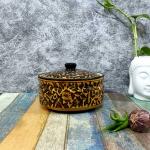 ARDVAN INDIA Studio Pottery Hand Painted Ceramic Serving Donga with Lid ( Brown Mugal Painting - 1000ml ) | Dinner Serving Casserole |Serving Stackable Bowl with Lid