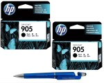 HP 905 Black Original Ink Cartridge (Pack of 2) With ITGLOBAL 3in1 Multi-Function Pen