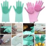 WAYRON Magic Silicone Latex-Free Scrub Cleaning Gloves with Scrubber for washing and Pet Grooming (Multicolour Pack of 2 pcs else pack of 1 pairs)