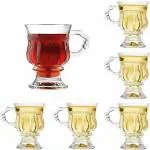 RIOMTRIC Glass Coffee Mugs with Handle 150 ML Set of 6,Clear Tea Cup Set for Coffee, Tea, Milk