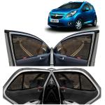 Kingsway Car Magnetic Sun Shades Curtains for Chevrolet Beat, Model Year : 2009 - 2017, Half Cut in Front Window, Color : Black, Cotton Mesh, Complete Set of 4 Piece
