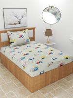 MORADO Poly Cotton Elastic Fitted Single Bedsheet with 1 Pillow Cover (36x72x8 Inches, Offwhite)