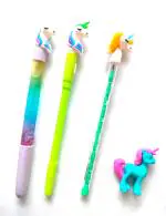Jellify Plastic Unicorn Pen And Unicorn Stacking Pencil Eraser For Kids (Pack Of 4)