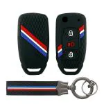 Keyzone striped key cover and Keychain fit for : Zest, Bolt, Tigor, Tiago, Hexa, Zica, Safari Storme, Nexon, Harrier flip key (KZS-13,KZS-Keychain)