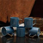 Bharat Porcelain MOP Texture Blue Luster Tea Cup, Coffee Mug, 200 ML, Pack of 6