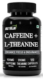 NutriJa Natural Caffeine 100MG Plus L-Theanine 200MG | Promotes Energy, Alertness,Concentration & increased attention | Cognitive performance stack- no crash or jitters. (120 Capsules)